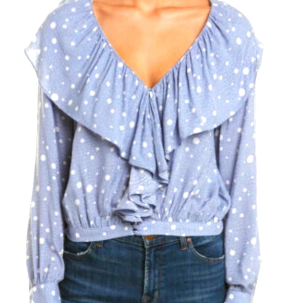 LUMIERE Blue Polka-dot Longsleeve Blouse Size Medium